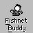 Pixelated icon shows a figure with spiky hair and checkered clothing against gray background, below which is text reading 'Fishnet Buddy' in block letters.