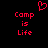 Red pixelated text 'Camp is Life' appears twice on a black background with a red heart symbol above the left instance.