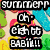 Pixelated image with colorful background and multiple text overlays including 'SUMMER', 'Oh', 'Cute', 'BABY!!!', 'laraaaa', 'is', 'sexier', and 'I love you eamorl'.