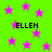 Green background with pink stars and black text reading ELLEN repeated four times.