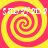 Four identical spiral patterns in yellow and pink with white text above and below each spiral.
