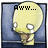 Pixelated yellow character with large white eyes and tears, holding a brown object against a blue background, text changes from 'AWW...' to 'I'm all' to 'alone.'