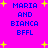 Pixelated text displays "MARIA AND BIANCA BFFL" on a bright pink background with yellow starbursts, arranged in a of four identical sections