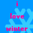 Blue background with light blue snowflakes and pink text reading 'i love winter i' arranged in a pattern