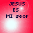 Red background with pixelated text 'JESUS ES MI SEOR' and shifting white light effects across four