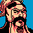 Pixelated 48x48 static icon of a bearded man with glasses against blue background, rendered in limited color palette with dithering effects.