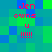 Pixelated text 'Jen owns u !!!!!' in red on a blue-green checkered background with repeated patterns.