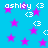 Blue background with repeating pink stars and white text reading 'ashley <3' in pixelated font.