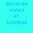 Pixelated text 'miranda rules at kickball' displayed in cyan and blue on a light cyan background with varying block highlights.