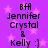 Purple background with pink stars and black text reading "BFF Jennifer Crystal & Kelly :)" in two identical vertical
