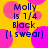 Yellow background with pink circles, blue text reading 'Molly is 1/4 Black. [I swear]' repeated four times in a