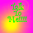 Green pixelated text 'Talk To Me!!!' on a pink and yellow gradient background with subtle circular light effects.