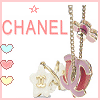 Animated CHANEL icon with pink border, star and heart motifs, and a central jewelry piece featuring CC logo on guitar-shaped charm.