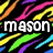 Pixelated 'mason' text in white and black lettering against a multicolored striped background with visible animation changes.