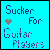 Static pixel art icon with cyan background displaying text 'Sucker For Guitar Players' and a gray heart symbol.