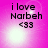 Four identical display 'i love Narbeh <33' text on a pink gradient background with white light effects