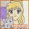 Pixelated cartoon girl with blonde hair holding a gray cat, text 'Herm:' below in orange rectangle.