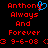 Red pixelated text reads 'Anthony Always And Forever' with a blue heart symbol replacing the 'o' in 'Anthony', displayed on a black background with date '9-6-08' below.