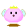 Pixelated pink character with yellow crown and light blue wings, displaying nine distinct facial expressions on a gray background.