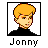 Pixel art icon of a cartoon character with blonde hair and black turtleneck, framed in black border with "Jonny" text below.