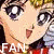 Two side-by-side anime-style character faces with blonde hair, large eyes, and open mouths showing teeth; red clothing visible below.