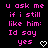 Pixelated pink text on black background with white heart symbol, displaying a repeated phrase about liking someone.