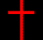 A solid red cross centered on a black background with no additional visual elements or text.