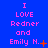 Blue background with pink text reading "I LOVE Redner and Emily H." in three , each containing multiple identical of the same text