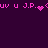 Pixelated pink text and symbols on dark purple background with animated heart and dot patterns.