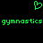 Green pixelated heart symbol above repeated green text 'gymnastics gymnastics' on black background.