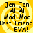 Yellow spiral background with black text reading 'Jen Jen AI AI Mad Mad Best Friend 4 EVA!' arranged in four identical quadrants.