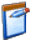 A blue and white notepad with a brown top border, featuring an animated pencil that moves across the page while orange lines appear sequentially.