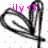 Pixelated grayscale icon with pink text 'ily' and a heart symbol, featuring abstract curved shapes on white background.