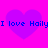 A static image with four purple hearts on a bright pink background, each heart containing the text "I love Haily" in blue pixelated font.