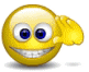 Yellow emoji with blue eyes and white teeth waves left hand in three showing motion progression