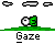 Pixel art icon showing a green grassy base with white and black circular shapes, labeled 'Gaze' beneath each variation.
