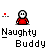 Pixelated character in red shirt with white face and black eyes, shown in multiple poses including raised arm, speech bubble, and motion effects.