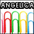 Pixelated image with 'ANGELICA' text above four rainbow-colored stylized letterforms on white background.