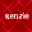 Red background with repeating diamond-shaped patterns and four instances of the text 'kenzie' in light pink, each with a pixelated appearance.