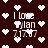 Dark brown background with white pixelated hearts scattered throughout; four identical text blocks reading "I love Dylan 7.17.07" in pixelated font, each with a heart replacing the 'o' in 'love' and 'Dylan'.