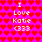 Pixelated icon with repeating red heart pattern background and white text reading "I Love Katie <333" in two vertical