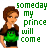 Pixelated 48x48 static buddy icon featuring a cartoon woman with brown hair wearing a black shirt with green design, next to green pixelated text reading "someday my prince will come" on white background.