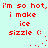 Red pixelated text on light cyan background repeats 'i'm so hot, i'm so hot, i make ice sizzle (:' with animated dots forming a smiley face.