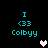 Pixel art icon with cyan text and symbols on black background, showing two heart variations in different positions.