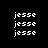 Pixelated text 'jesse' appears in white on black background with pink rectangular overlays shifting across the