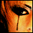 Pixelated close-up of a cartoon character's face showing tears and distress with warm orange-yellow background tones.