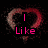 six heart-shaped icons with pink text on black backgrounds, each displaying partial phrases like "I Like" and "CUTE Boys..."