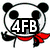 Pixelated panda head with black ears and eyes, red scarf, white face, and '4FB' text over its mouth on a white background.