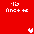 Red background with four instances of 'Mis Angeles' text and pixelated hearts in white and pink.
