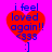 Red heart-shaped icon with blue text 'i feel loved again! <333 :]' on bright pink background, showing pixelated animation changes across frames.